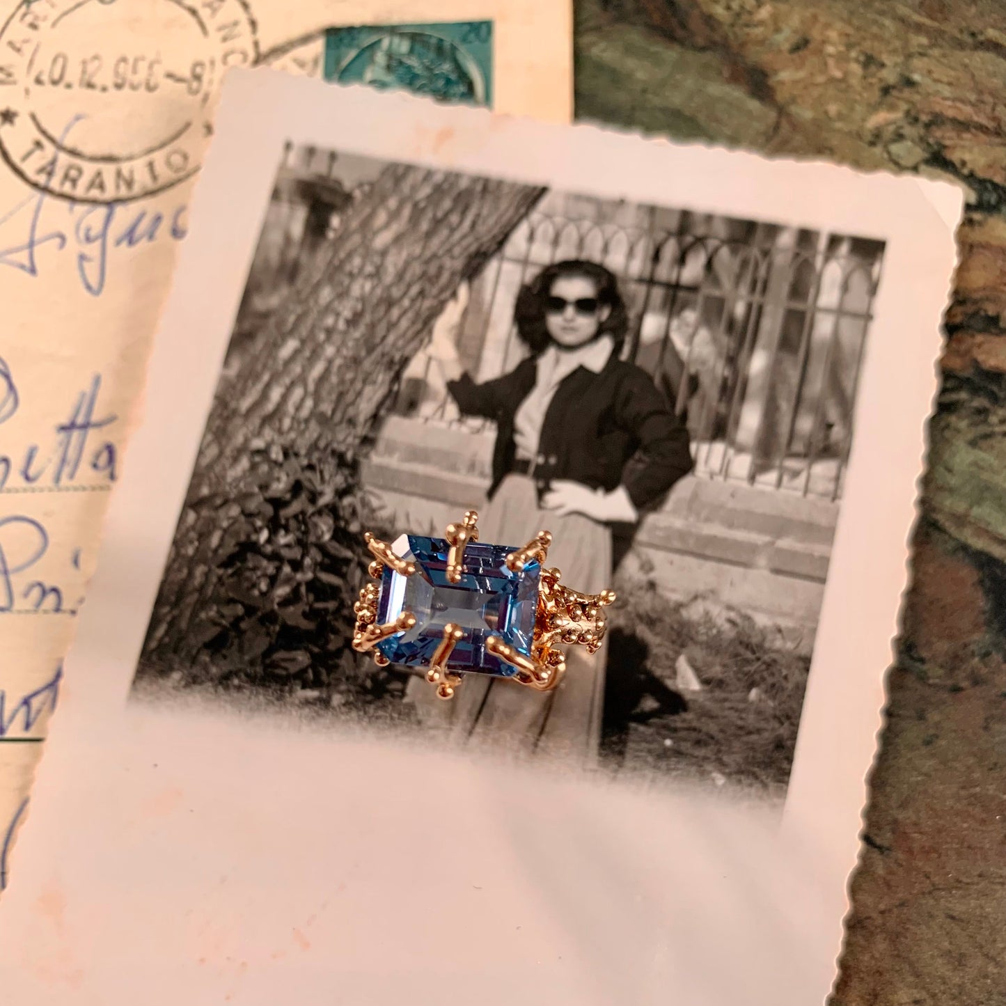 Anello "Ninetta" con pietra azzurra